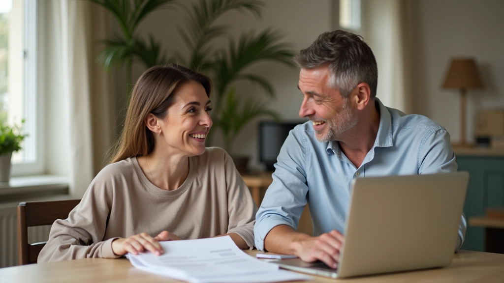 Couple discussing finances at table