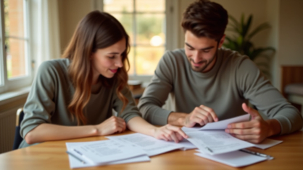 Deux personnes étudiant un document financier ensemble à une table