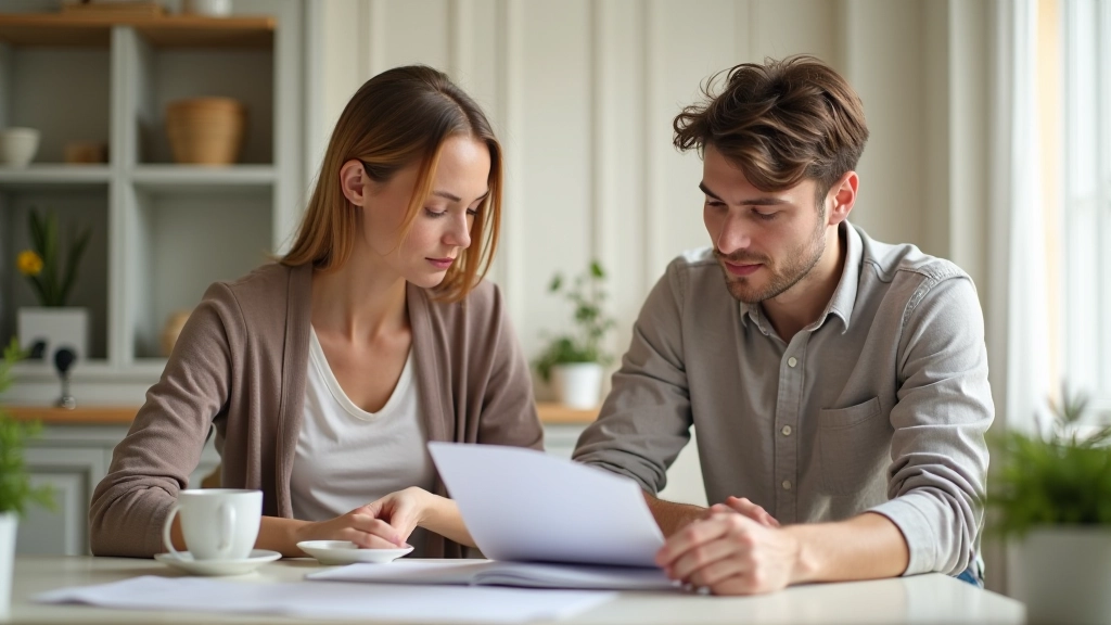 Couple discutant budget autour d'une table avec un calendrier