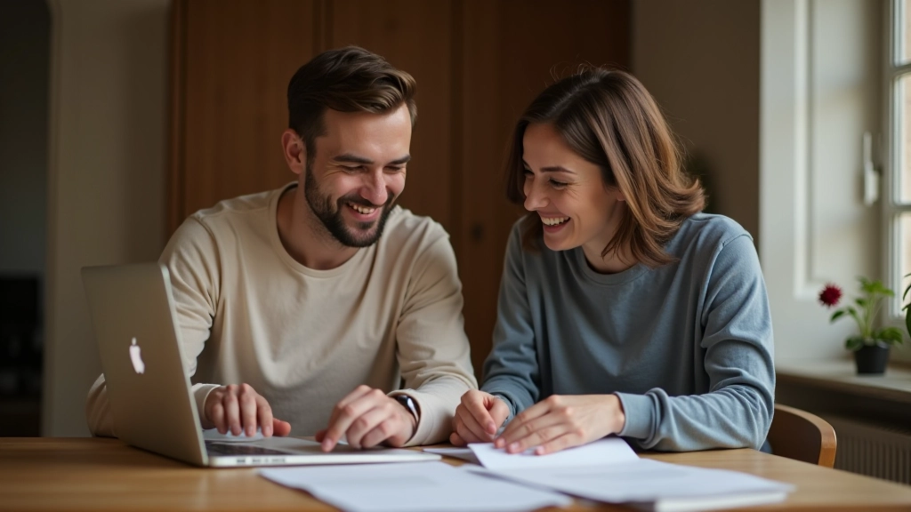 Couple assis à une table avec un ordinateur portable et des documents financiers, discussing budgets