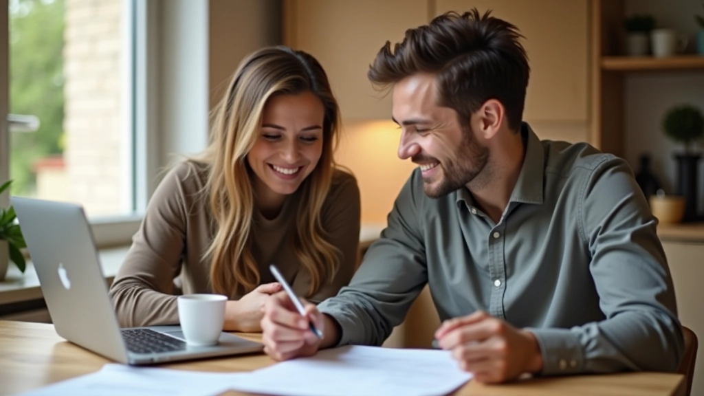 Couple reviewing financial documents together