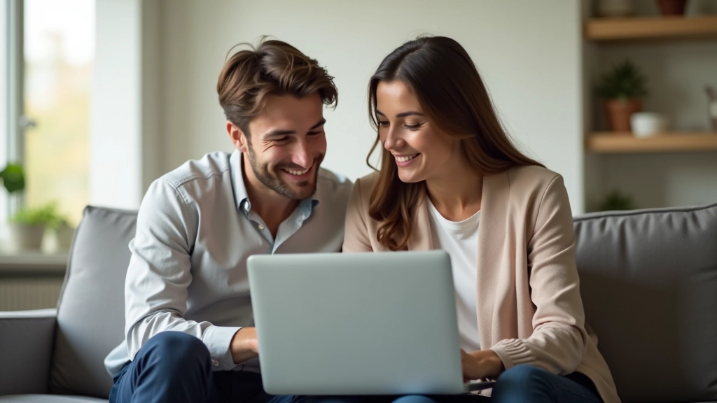 Un couple utilisant nos outils de gestion financière sur un ordinateur portable