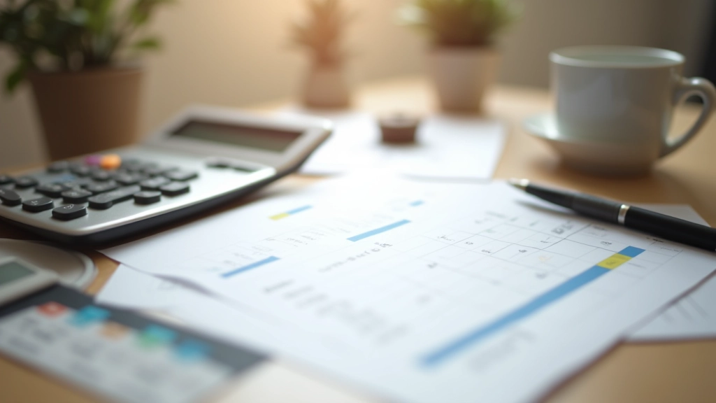 Calculator and budget worksheet on desk