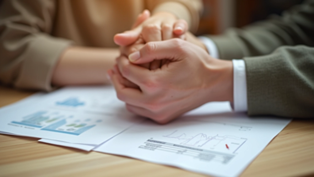 Deux mains se joignant au-dessus d'une table avec graphiques financiers, symbolisant l'unité et la coopération